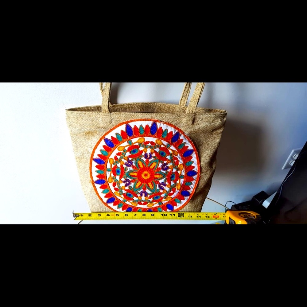 Handmade embroidery beads tote shoulder handbag